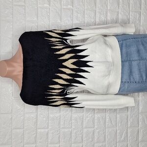 EXPRESS Boat Neck Long Sleeve Black Furry Sweater with Gold Metallic